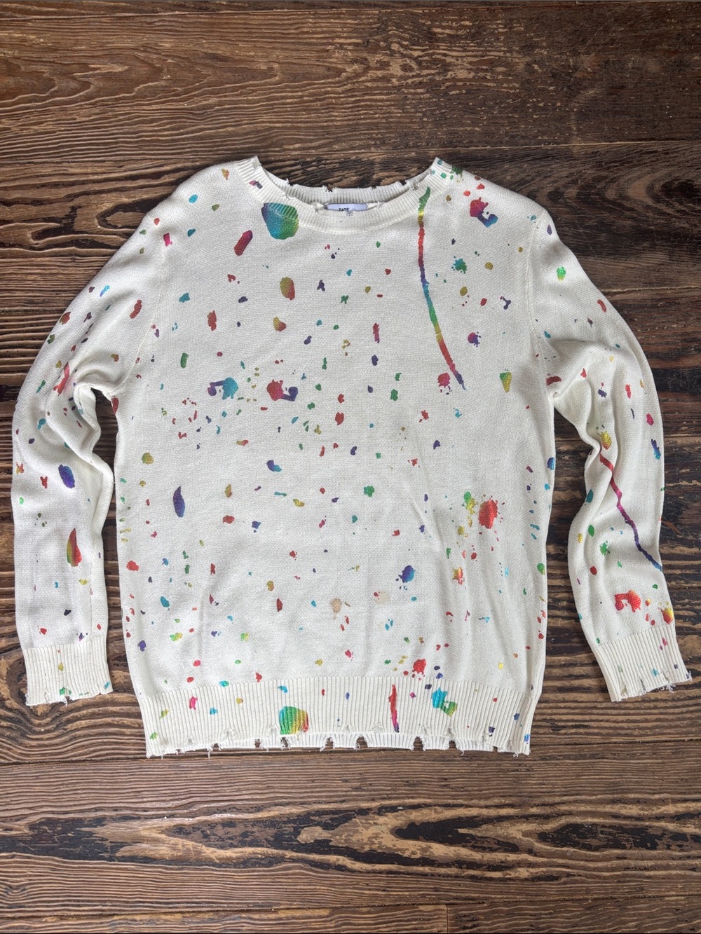 Fate White Paint-Splatter Crewneck Sweater